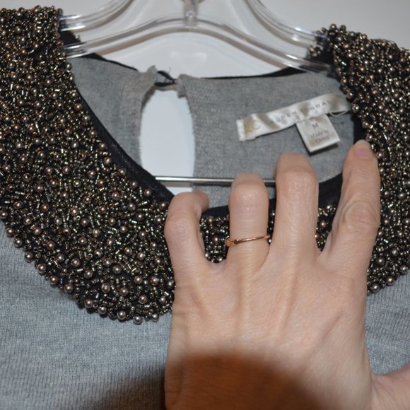 LC Lauren Conrad Metallic Beaded Round Collar Grey Sweater Girls M - Picture 2 of 7